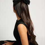 VELVET BLACK BOW WITH RHINESTONES