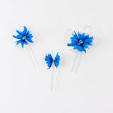 BLUE RESIN FLOWER HAIR PIN SET