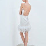 KATY - BACKLESS OSTRICH FEATHER TRIMMED MINI DRESS