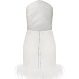 KATY - BACKLESS OSTRICH FEATHER TRIMMED MINI DRESS